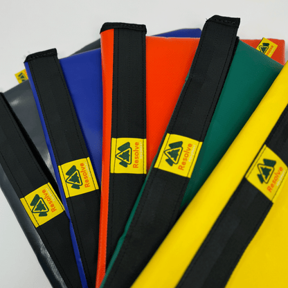 resolve sustainable laptop sleeves fan showing yellow green orange blue grey colours